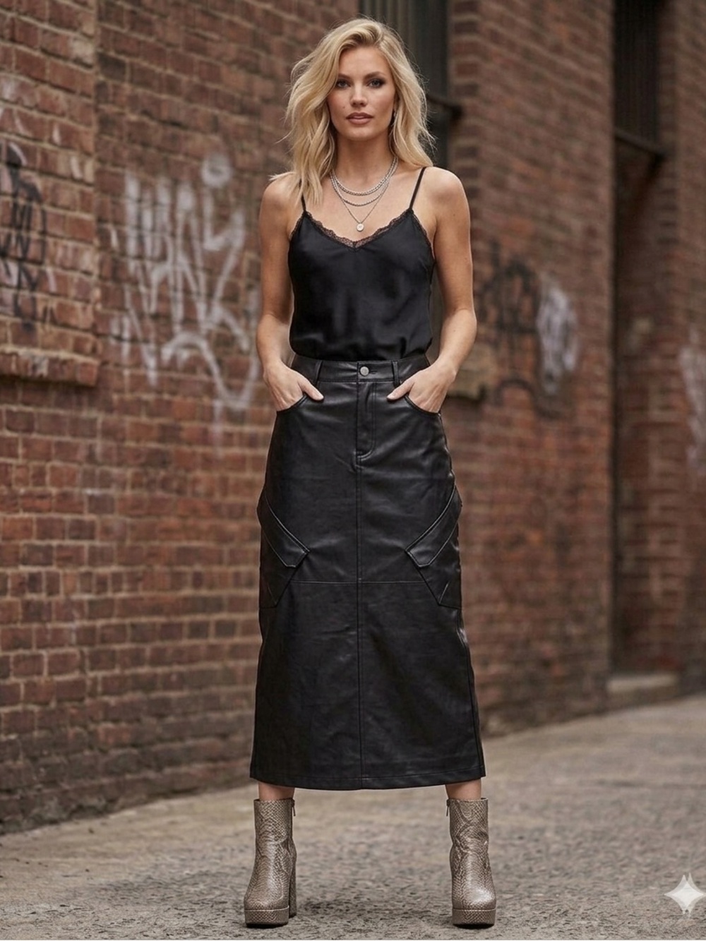 Nike Jordan Flight Chicago Faux Leather Midi Skirt - IO0583-010 - Size 4 NWT